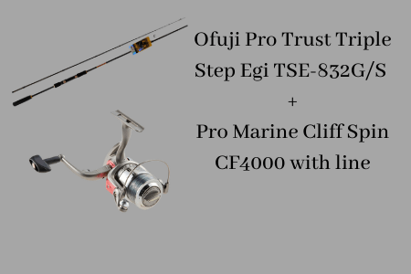 Ofuji Pro Trust Triple Step Egi TSE-832GS Pro Marine Cliff Spin CF4000 with line